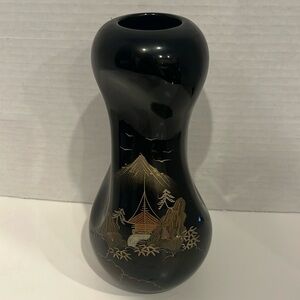Pre-Owned Vintage Japanese AIZU Hand Painted Black Vase